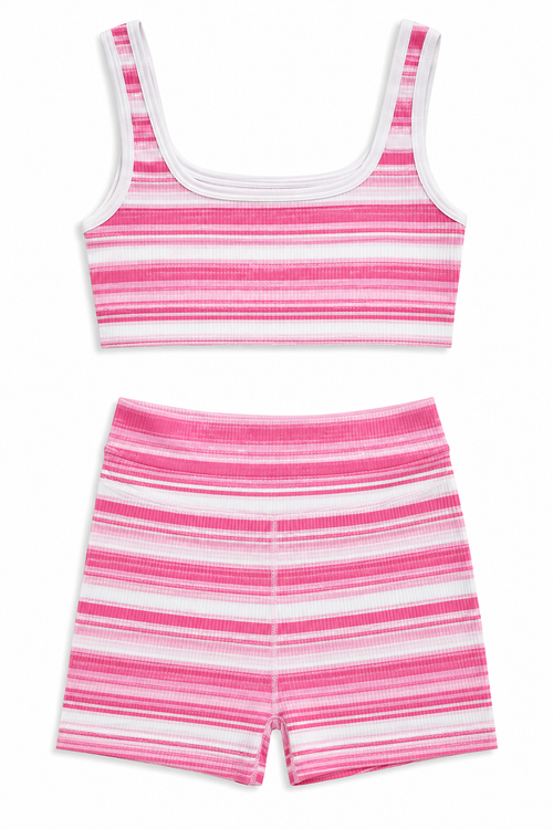 Pink Striped Ribbed Set