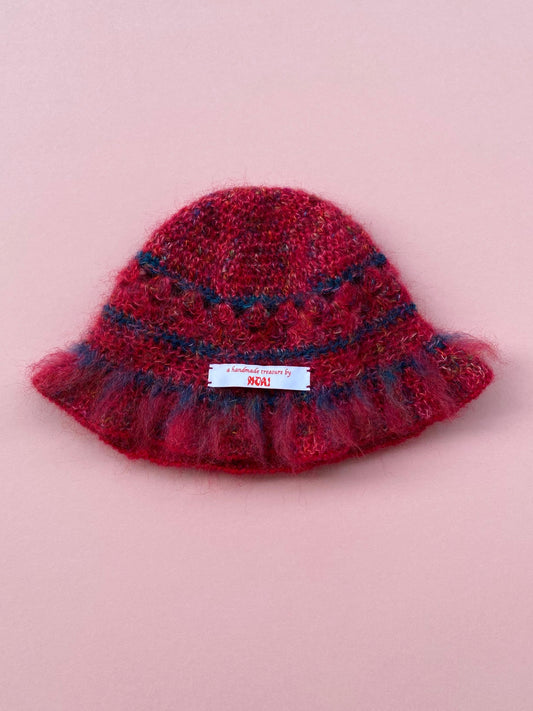 nori one of a kind mohair hat in red sunburst