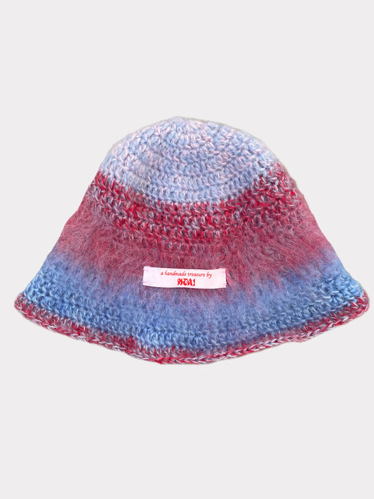 nori one of a kind brushed mohair hat in somersault and poppy blue