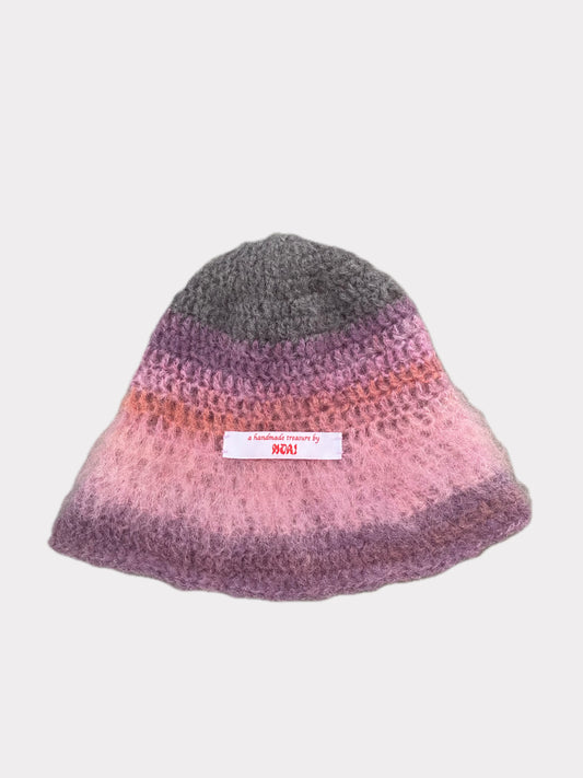 nori one of a kind brushed mohair hat in purple candy floss and ink grey