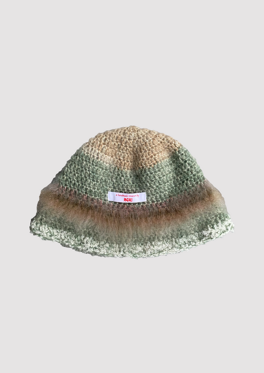 nori one of a kind unisex mohair and boucle hat in frost and pine