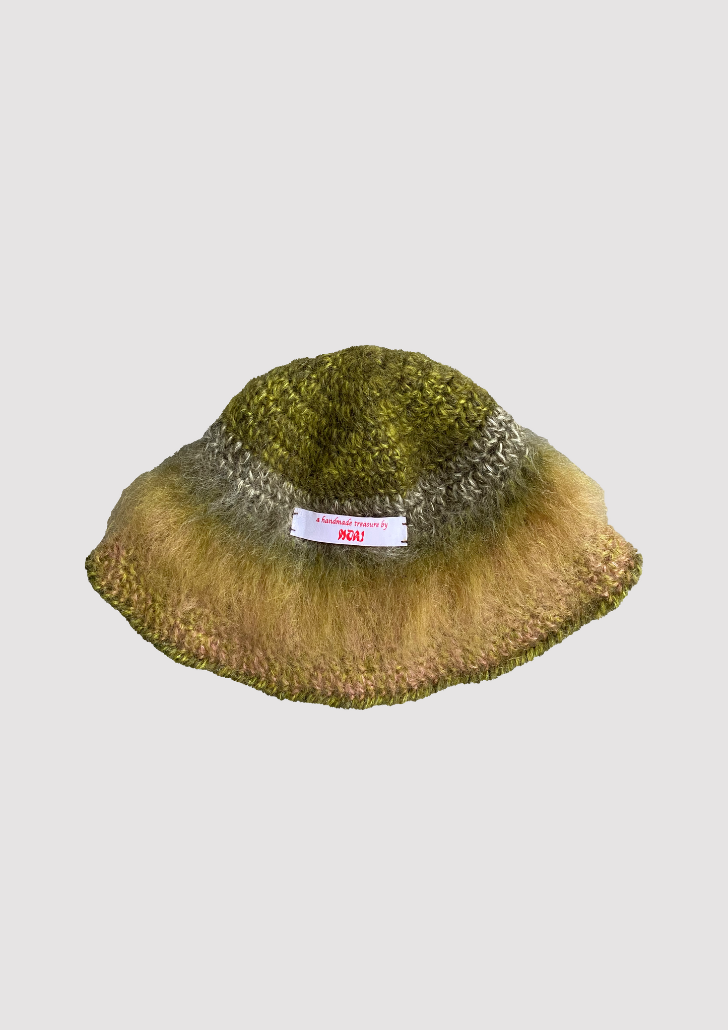 nori one of a kind mini mohair hat in forest and pea green