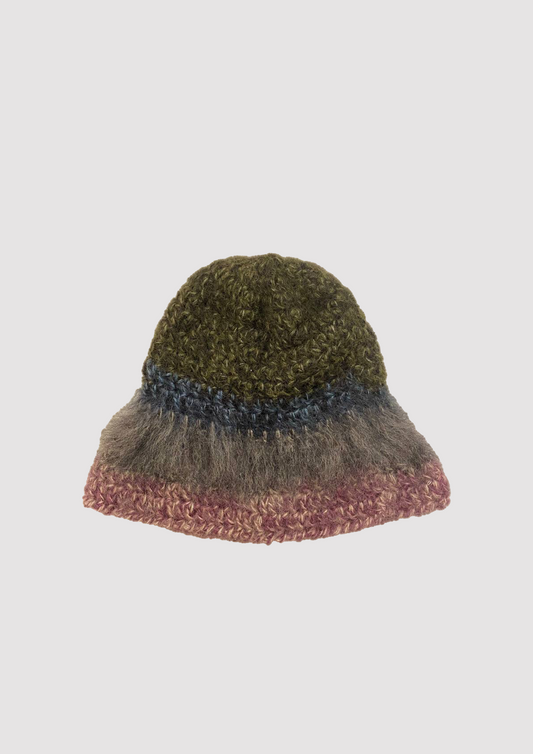 nori one of a kind brushed mohair hat in mulberry, ash and pine