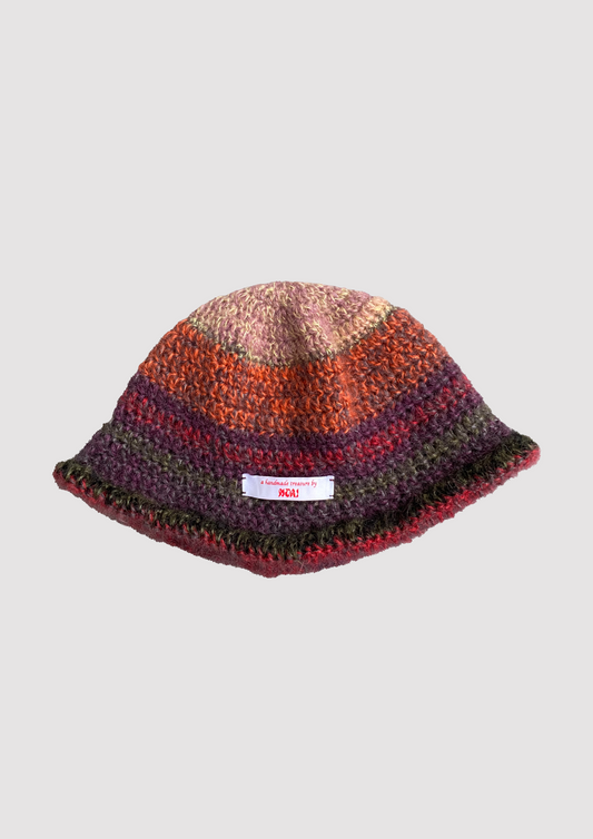 nori one of a kind unisex mohair hat in saffron, plum and cantaloupe