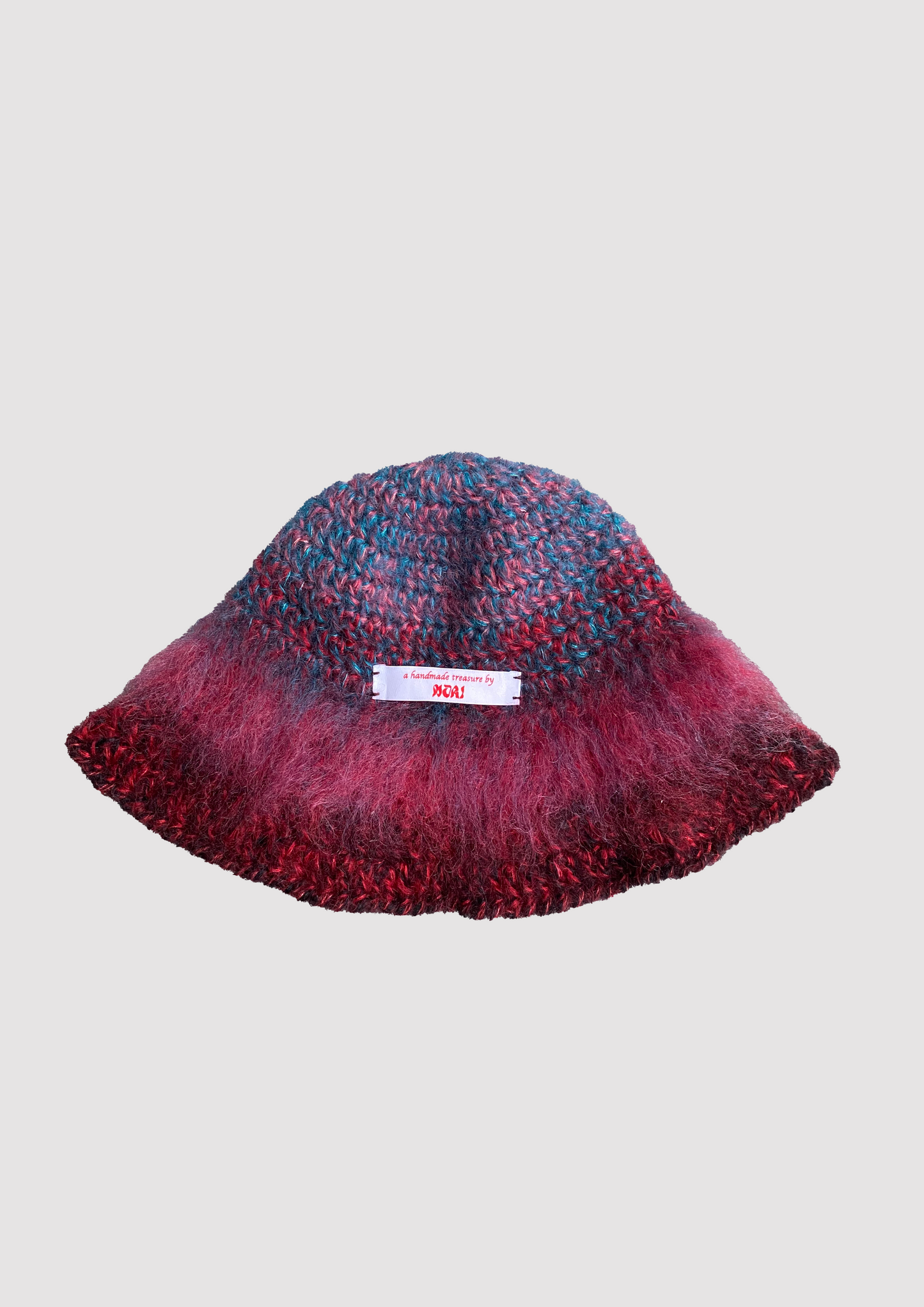 nori one of a kind brushed mohair hat in plum, claret and sapphire